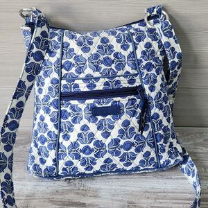 Vera Bradley Hipster Cobalt Tile Crossbody Purse Bag Blue White